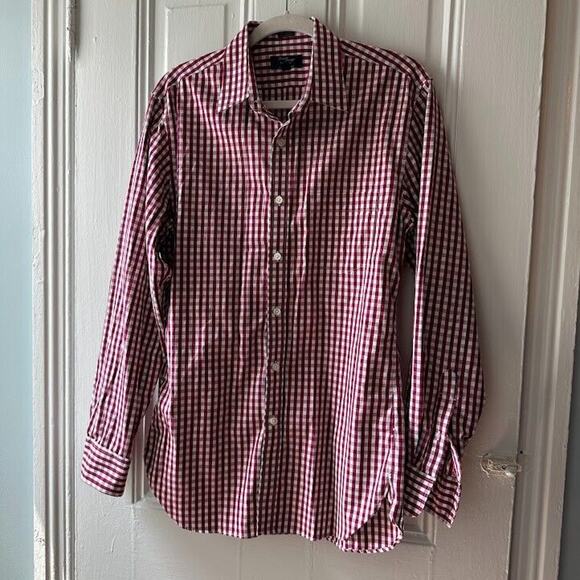 Thompson Shirtings J Crew Shirt Mens M Red Check Button Up Long Sleeve Collared - Picture 1 of 7